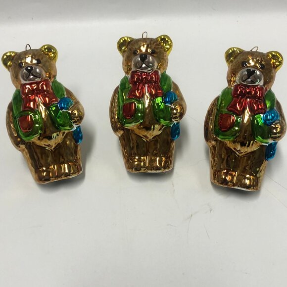 Vintage Chrome Shiny Holiday Christmas Napkin Holders Set of 3 Teddy Bear - Picture 1 of 6